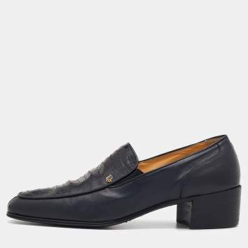 Pre Owned Dior Black Ostrich Leg Leather Occasion Slip On Loafers Size 41