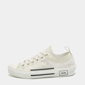 Pre Owned Dior White Oblique Mesh and Rubber B23 Low Top Sneakers Size 43