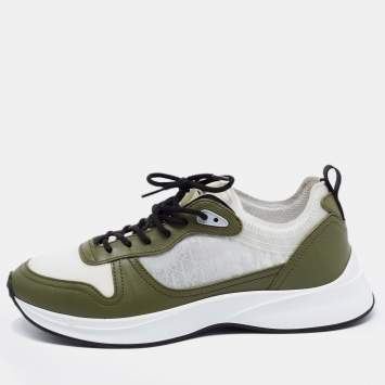 Pre Owned Dior Green/White Suede And Fabric B25 Lace Up Sneakers Size 42