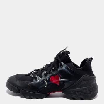 Pre Owned Dior Black Neoprene, Leather and Rubber D-Connect Sneakers Size 41