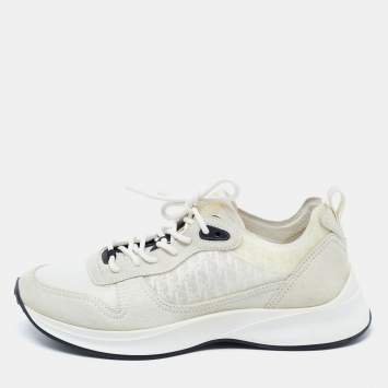 Pre Owned Dior White/Light Grey Oblique Mesh and Suede B25 Sneakers Size 41