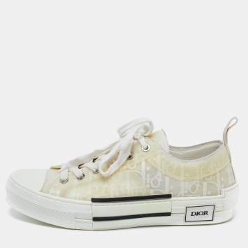 Pre Owned Dior White Oblique Mesh and Rubber B23 Low Top Sneakers Size 39