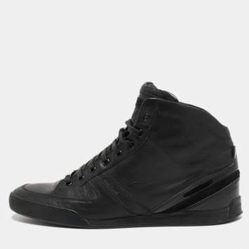 Pre Owned Dior Black Leather And Patent High Top Sneakers Size 42