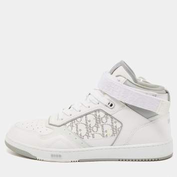 Pre Owned Dior White/Grey Leather B27 High Top Sneakers Size 46