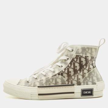 Pre Owned Dior Grey/Transparent PVC and Mesh b23 High Top Sneakers Size 44