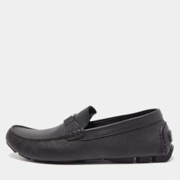 Pre Owned Dior Black Leather Slip On Loafers Size 44