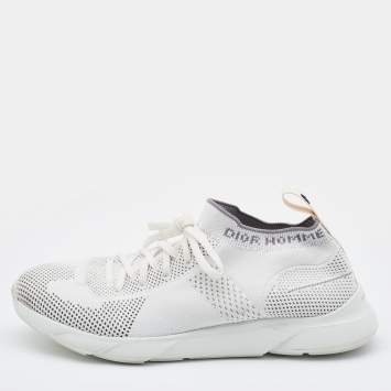 Pre Owned Dior White/Grey Knit Fabric B21 Socks Low Top Sneakers Size 42