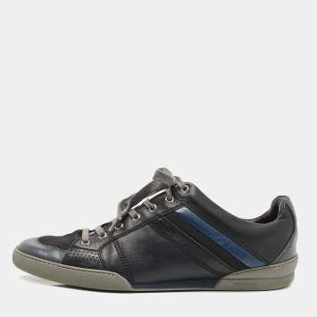 Pre Owned Dior Homme Black/Blue Leather and Mesh Lace Low Top Sneakers Size 42.5