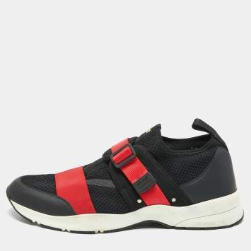 Pre Owned Dior Homme Black/Red Knit Fabric and Leather B21 Low Top Sneakers Size 46