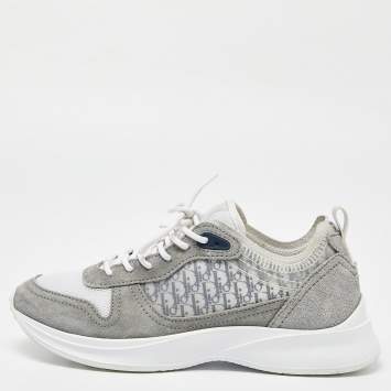 Pre Owned Dior Grey Oblique Mesh and Suede B25 Sneakers Size 40