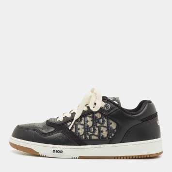 Pre Owned Dior Black Leather and Canvas Low Top Sneakers Size 42.5