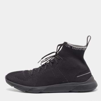 Pre Owned Dior Black Knit Fabric B21 High Top Sneakers Size 44