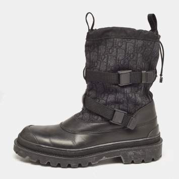 Pre Owned Dior Black Leather and Canvas High Top Combat Boots Size 42