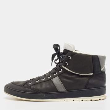 Pre Owned Dior Black/Grey Leather Homme Monochrome High Top Sneakers Size 44