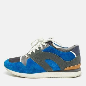 Pre Owned Dior Blue/Grey Suede and Leather Bo2 Lace Up Sneakers Size 40