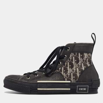 Pre Owned Dior Black Rubber and Oblique Mesh B23 High Top Sneakers Size 42 