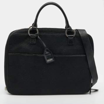 Pre Owned Dkny Black Canvas and Leather Laptop Bag