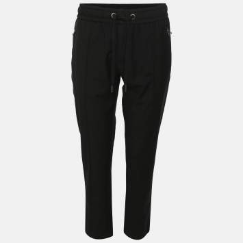 Pre Owned Dolce & Gabbana Black Wool Elastic Waist Track Drawstring Pants S