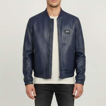Pre Owned Dolce & Gabbana Blue Lambskin LeatherBomber Jacket XL
