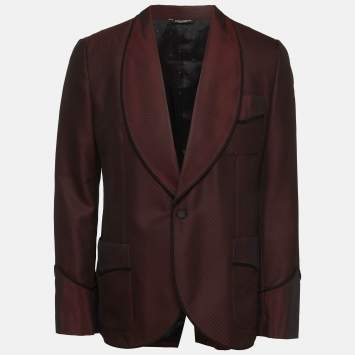 مملوكة مسبقًا Dolce & Gabbana Burgundy Silk Blend Shawl Collar Dinner Smoking Jacket XL