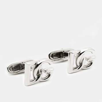 Pre Owned Dolce & Gabbana DG Logo Silver Tone Cufflinks