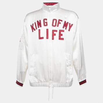 Pre Owned Dolce & Gabbana Off White King of My Life Satin Bomber Jacket M
