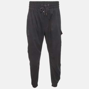 Pre Owned Dolce Gabbana Navy Blue Gabardine Drawstring Joggers L