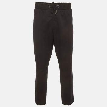 Pre Owned Dolce & Gabbana Black Logo Plaque Cotton Zip-Up Joggers 4XL 