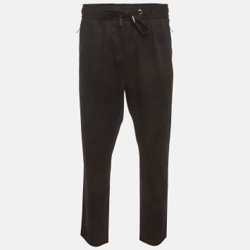 Pre Owned Dolce & Gabbana Black Logo Plaque Cotton Zip-Up Joggers XXXL 