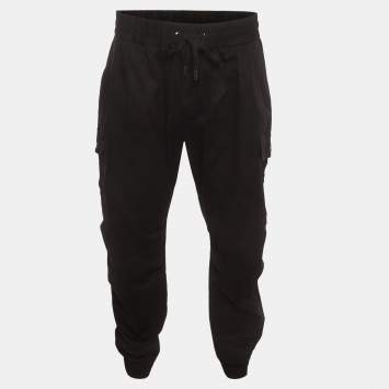 Pre Owned Dolce & Gabbana Black Logo Plaque Stretch Cotton Cargo Pants XXXL