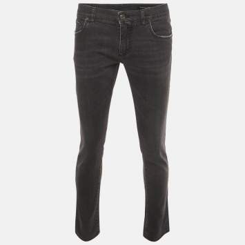 Pre Owned Dolce & Gabbana Grey Distressed Denim Skinny Jeans M/Waist 35"