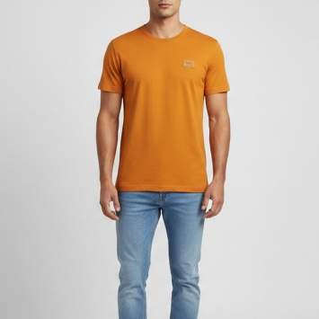 Pre Owned Dolce & Gabbana Orange Logo Plaque Jersey T-Shirt XL