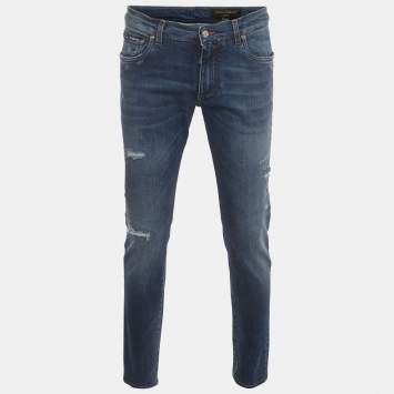 مملوكة مسبقًا Dolce & Gabbana Blue Denim Distressed Slim Fit Jeans M/Waist 32"