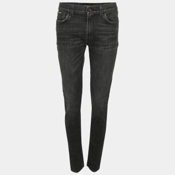 Pre Owned Dolce & Gabbana Dark Grey Distressed Denim Stretch Jeans M