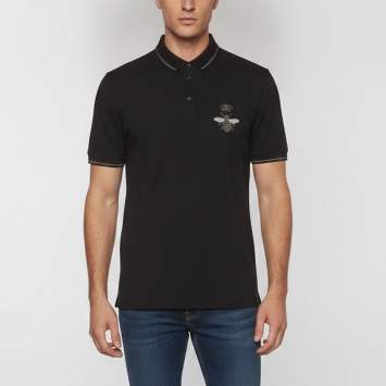 Pre Owned Dolce & Gabbana Black Pique Cotton Embroidered Crown Bee Polo T-Shirt XXL