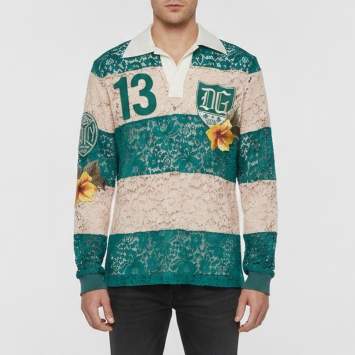 Pre Owned Dolce & Gabbana Green/Pink Floral Lace Tennis Polo T-Shirt M