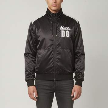 Pre Owned Dolce & Gabbana Black Nylon Embroidered Boxe DG Logo Zip Up Jacket XXL