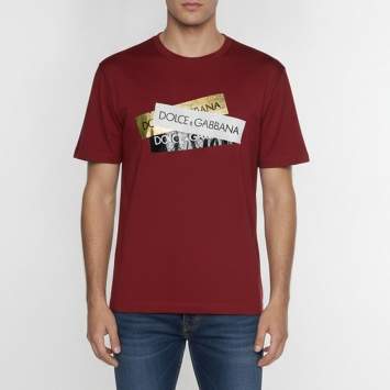 Pre Owned Dolce & Gabbana Dark Red Jersey Logo Tape Crewneck T-Shirt L 