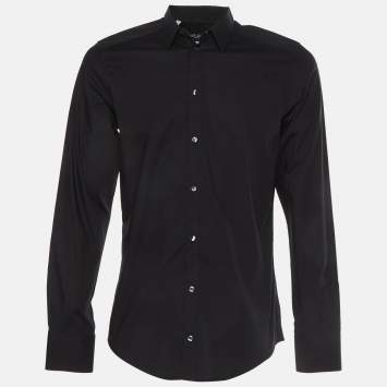 مملوكة مسبقًا Dolce & Gabbana Gold Black Stretch Cotton Button Up Shirt M