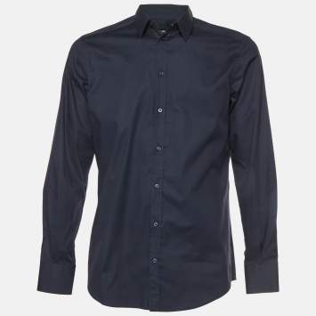 Pre Owned Dolce & Gabbana Blue Stretch Cotton Button Up Shirt M