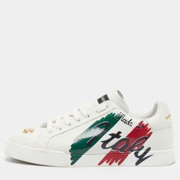 مملوكة مسبقًا Dolce & Gabbana Portofino Size 43 White Leather Lace Up Sneakers