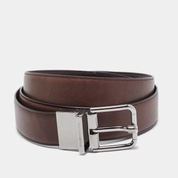 Pre Owned Dolce & Gabbana Brown Leather Reversible Buckle Belt 105 CM