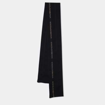 Pre Owned Dolce & Gabbana Black Logo Jacquard Wool Bandana 