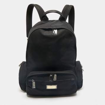 Dolce & Gabbana Black Nylon Logo Plaque Backpack