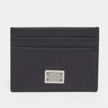 Pre Owned Dolce & Gabbana Logo Plaque Black Leather Card Holder