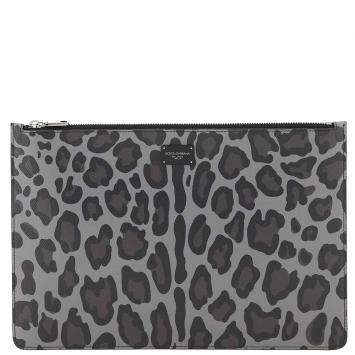 Pre Owned Dolce & Gabbana Grey/Black Leopard Print Pouch 