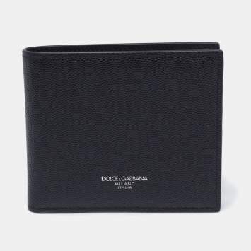 Pre Owned Dolce & Gabbana Black Leather Bifold Compact Wallet