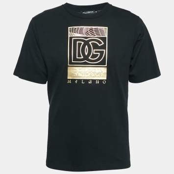 Pre Owned Dolce & Gabbana Black Logo Print Cotton Jersey T-Shirt XS