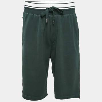 Pre Owned Dolce & Gabbana Green Cotton Knit Drawstring Shorts M