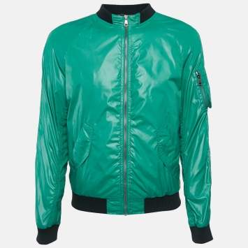 Pre Owned Dolce & Gabbana Green Synthetic Zip-Up Bomber Jacket M